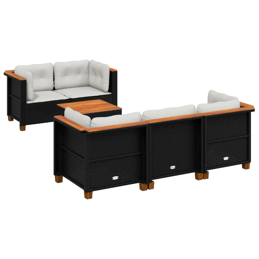 Salon de jardin 6 pcs avec coussins noir résine tressée - 2
