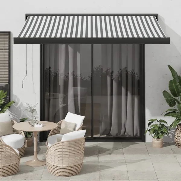 Auvent rétractable anthracite et blanc 3,5x2,5m tissu/aluminium