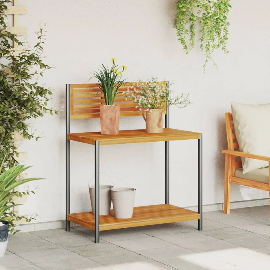 Table de travail de jardin bois d'acacia solide et acier - 3