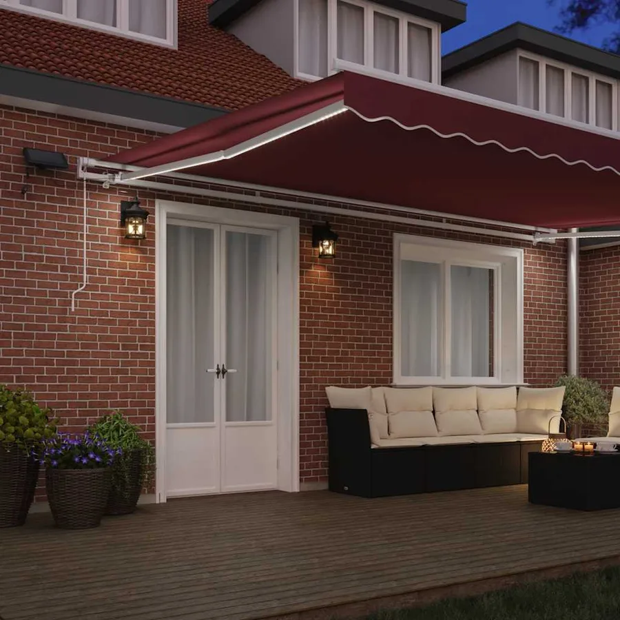 Auvent manuel rétractable avec LED bordeaux 500x300 cm - 3