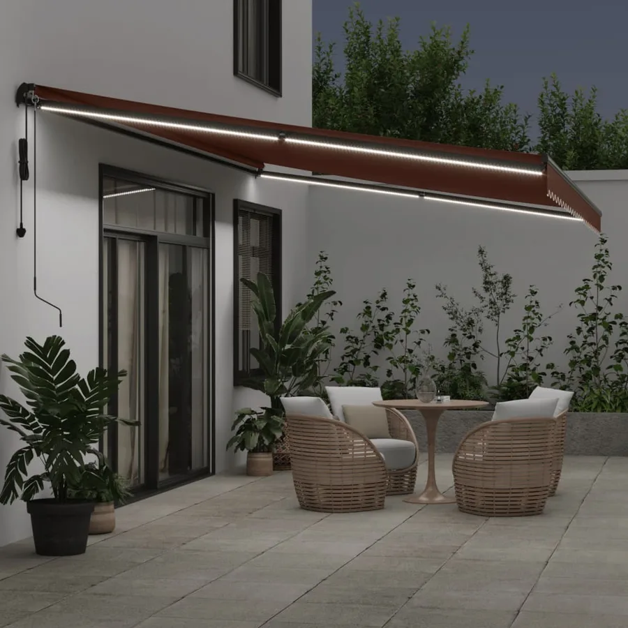 Auvent rétractable automatique avec LED marron 600x350 cm - 3