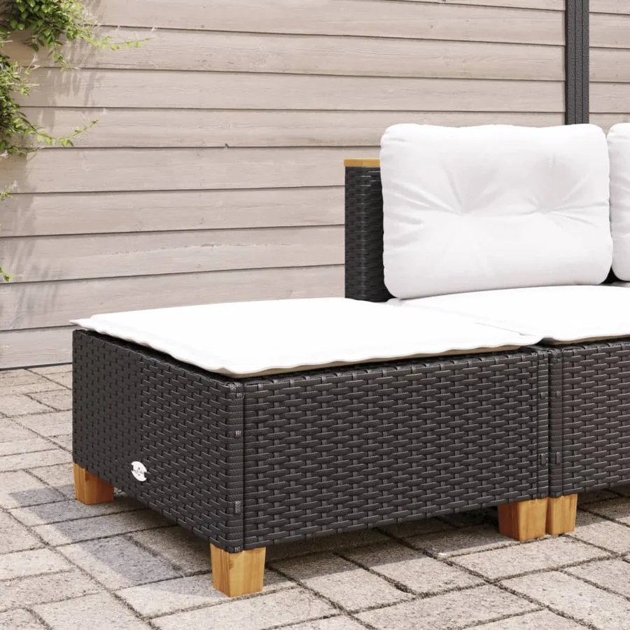 Tabouret de jardin et coussin noir 63,5x56x32 cm résine tressée - 3