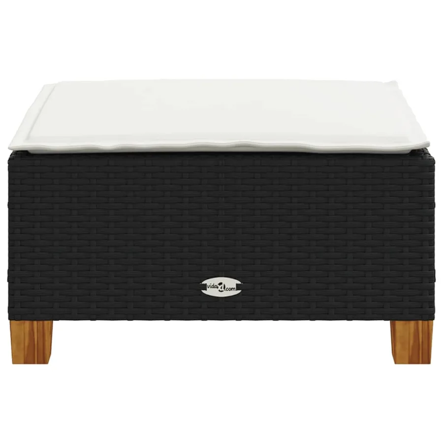 Tabouret de jardin et coussin noir 63,5x56x32 cm résine tressée - 5