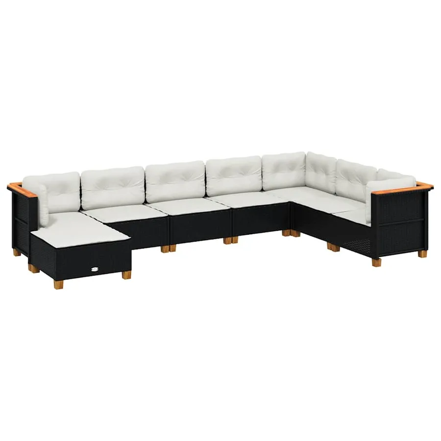 Salon de jardin 8 pcs avec coussins noir résine tressée - 2