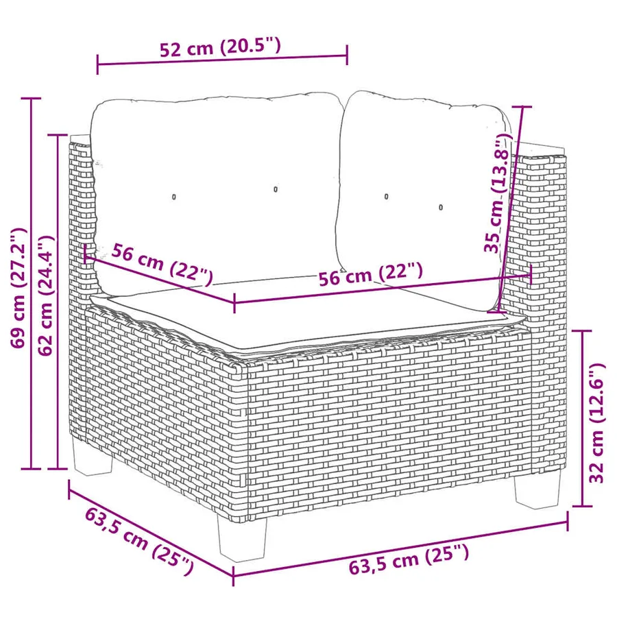 Salon de jardin 6 pcs avec coussins noir résine tressée - 10