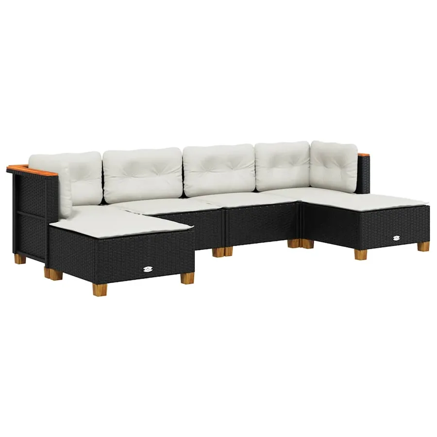 Salon de jardin 6 pcs avec coussins noir résine tressée - 2