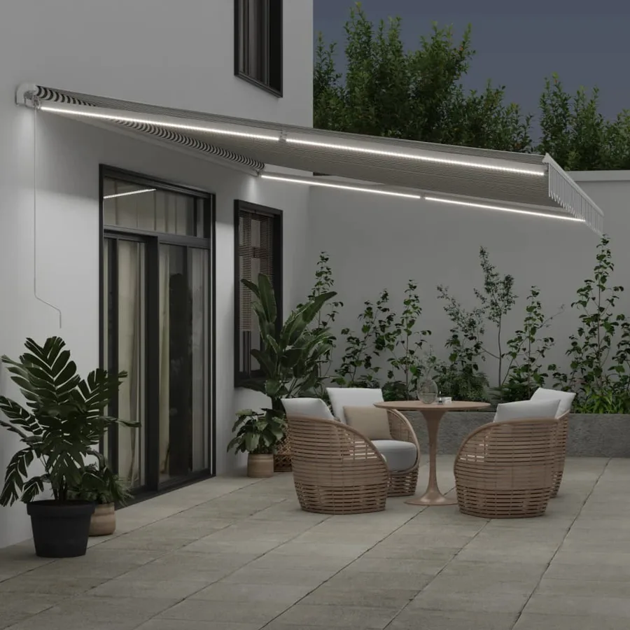 Auvent manuel rétractable avec LED anthracite blanc 600x350 cm - 3