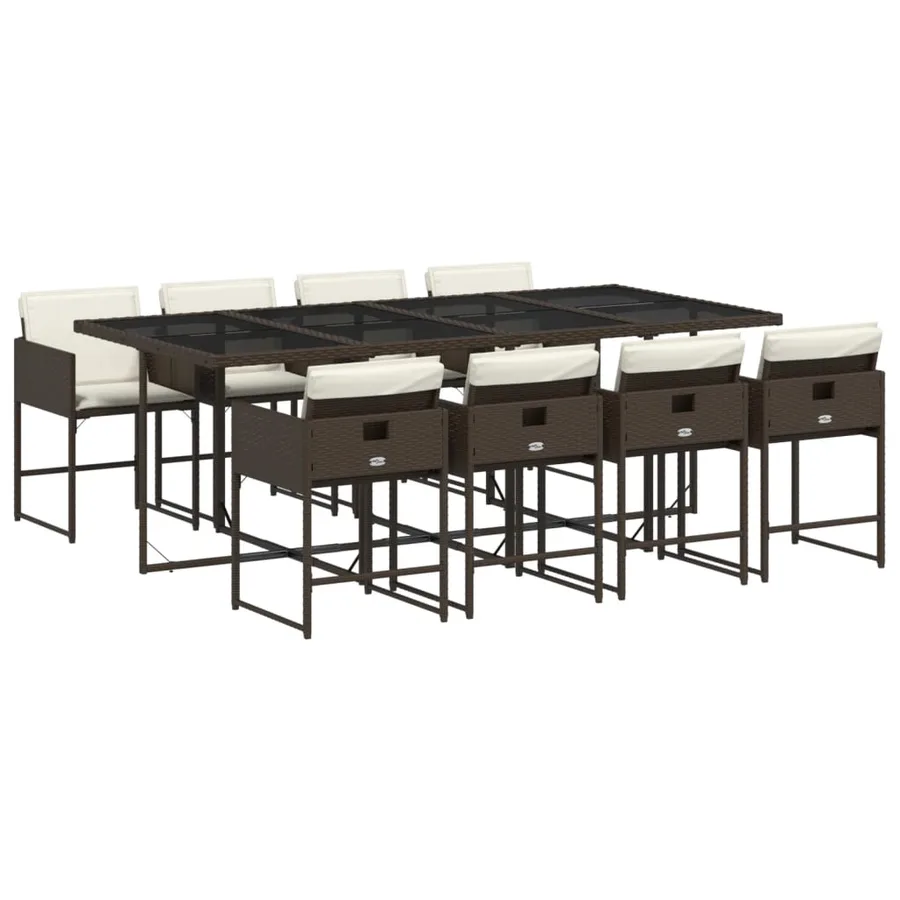 Ensemble à manger de jardin et coussins 9 pcs marron poly rotin - 2