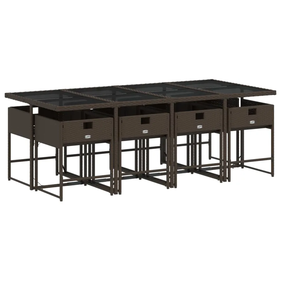 Ensemble à manger de jardin et coussins 9 pcs marron poly rotin - 5