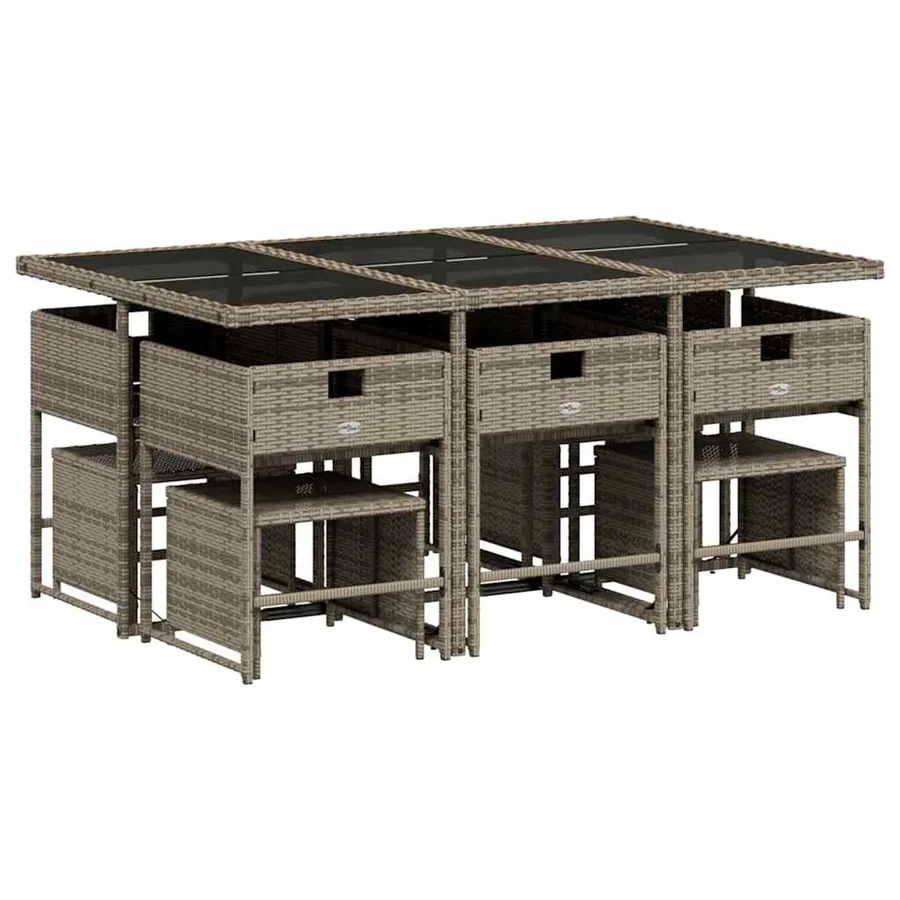 Ensemble à manger de jardin 11pcs avec coussins gris poly rotin - 5