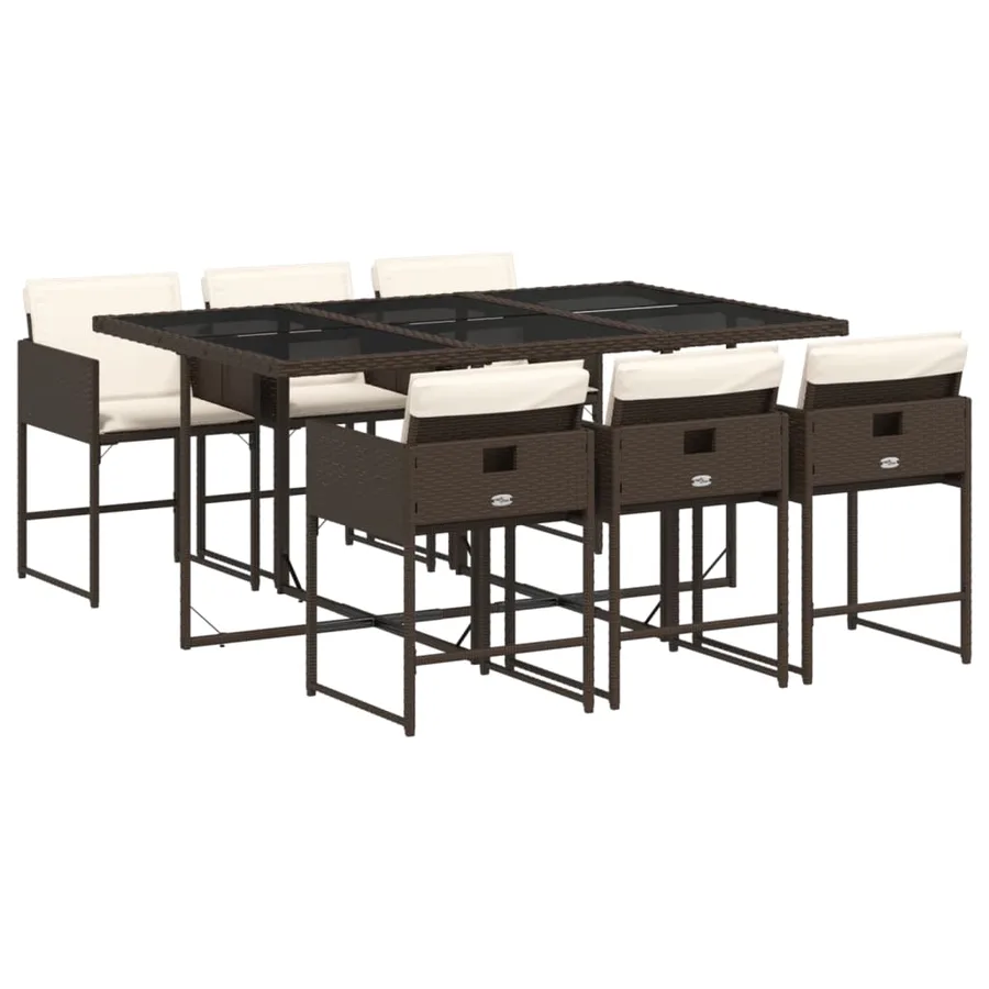 Ensemble à manger de jardin et coussins 7 pcs marron rotin - 2