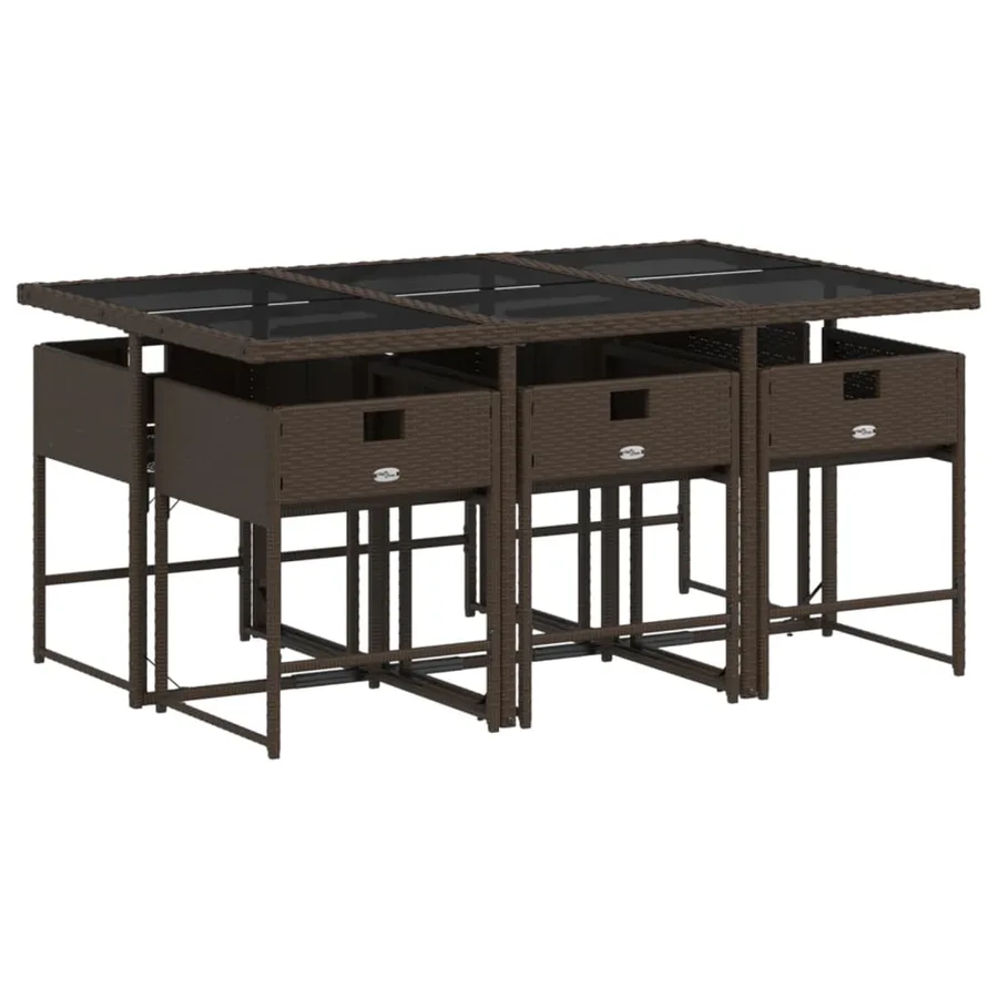 Ensemble à manger de jardin et coussins 7 pcs marron rotin - 3