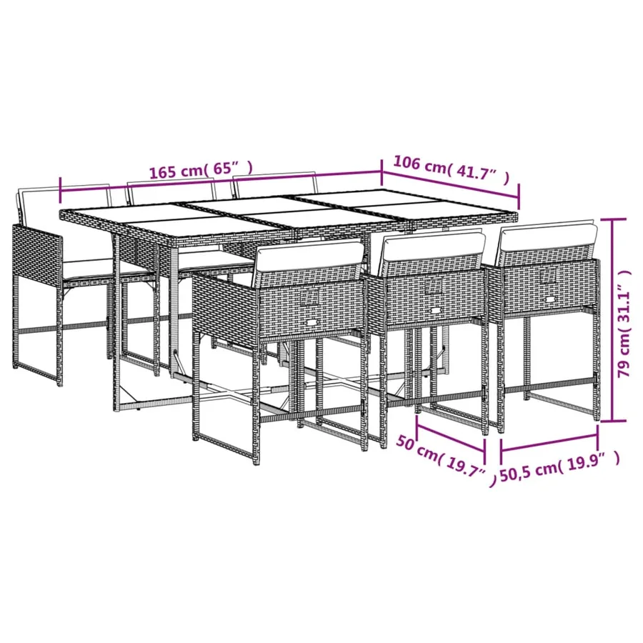 Ensemble à manger de jardin et coussins 7 pcs marron rotin - 9