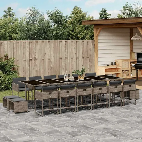 Ensemble à manger de jardin 17 pcs et coussins résine tressée