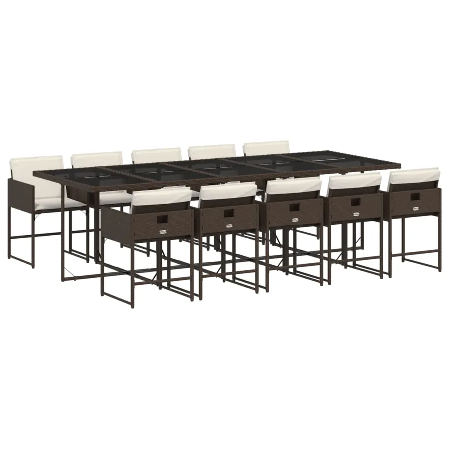 Ensemble à manger de jardin et coussins 11 pcs marron rotin - 2
