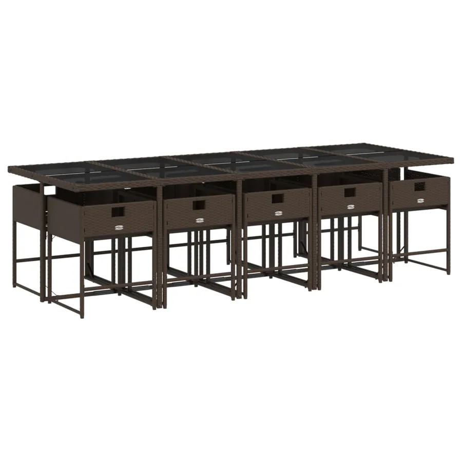 Ensemble à manger de jardin et coussins 11 pcs marron rotin - 3