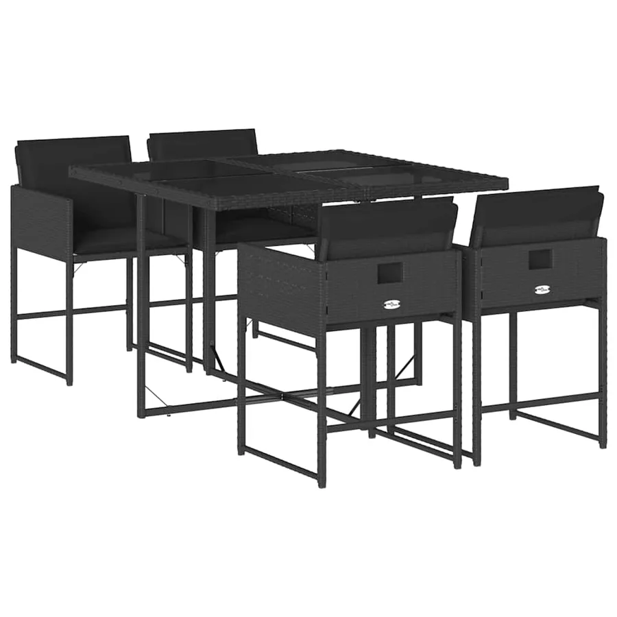 Ensemble à manger de jardin coussins 5pcs Noir Résine tressée - 2