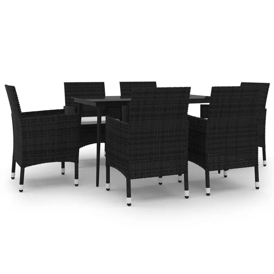 Ensemble à manger de jardin coussins 7 pcs Résine tressée Verre - 2
