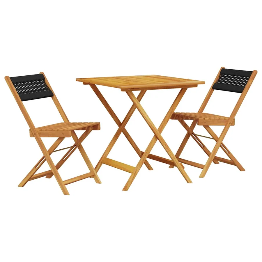 Ensemble de bistro 3 pcs noir polypropylène et bois massif - 2