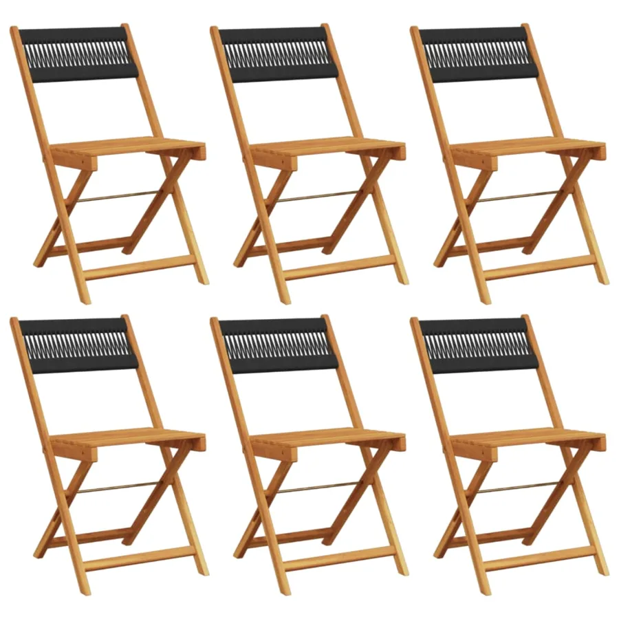 Chaises de jardin pliantes lot de 6 noir bois d'acacia massif - 2