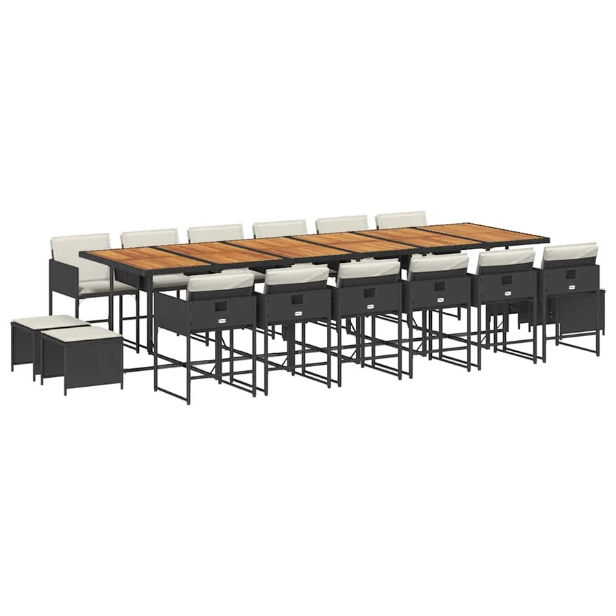 Ensemble à manger de jardin 17 pcs coussins noir résine tressée - 2