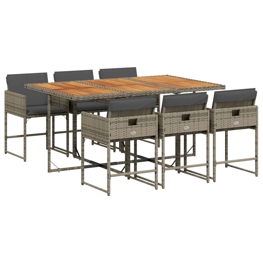 Ensemble à manger de jardin et coussins 7 pcs gris rotin - 2