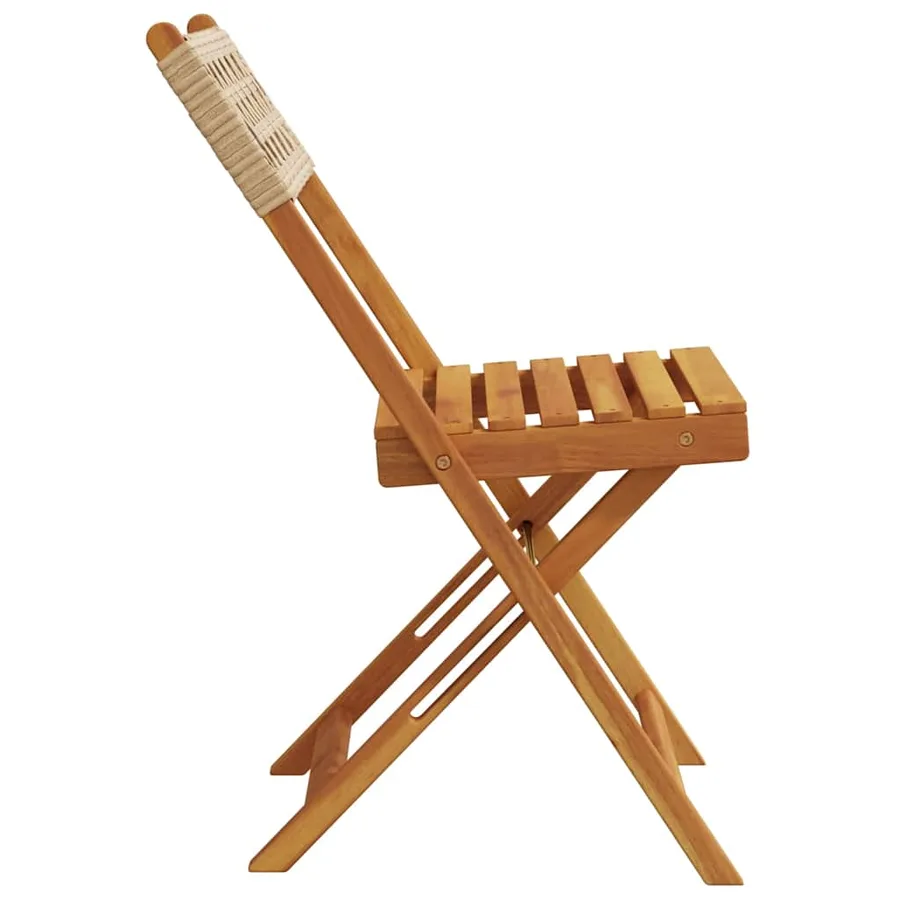 Chaises de jardin pliantes lot de 8 beige rotin et bois massif - 5