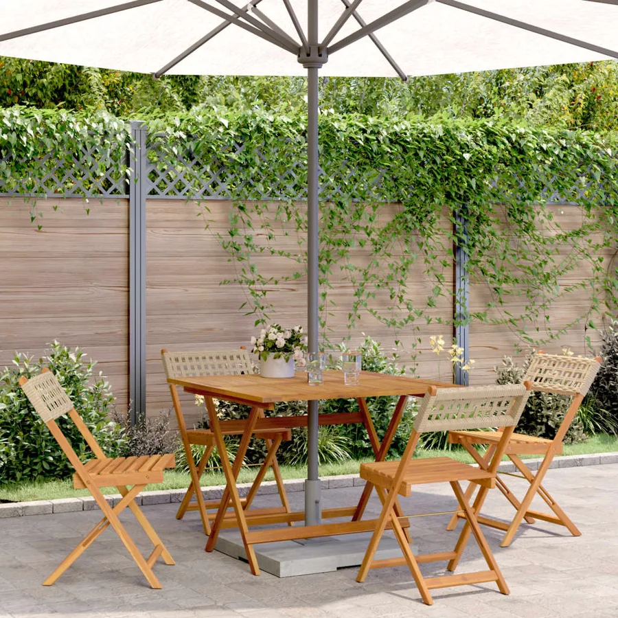 Ensemble à manger de jardin 5 pcs résine tressée et bois massif