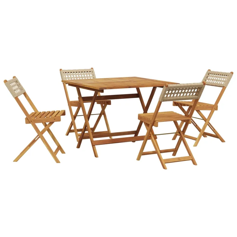 Ensemble à manger de jardin 5 pcs résine tressée et bois massif - 2