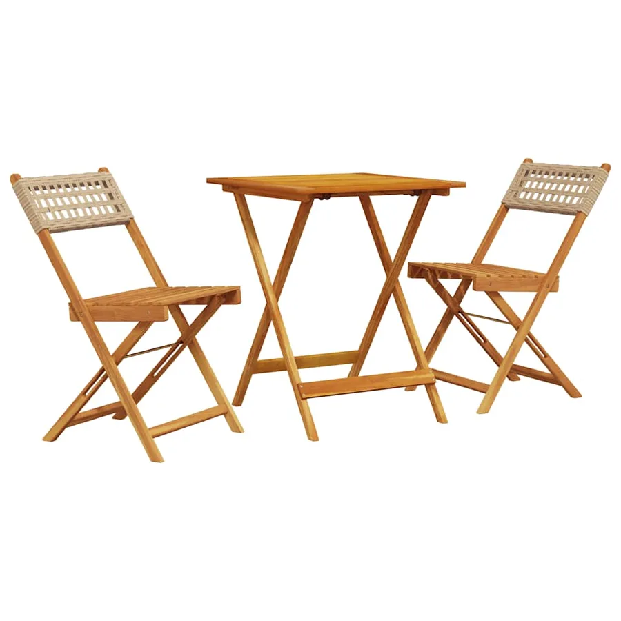 Ensemble de bistro 3 pcs beige résine tressée et bois massif - 2