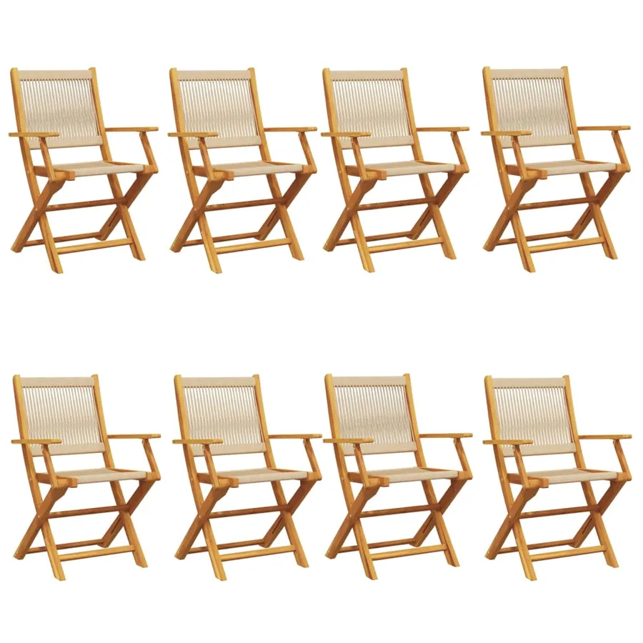 Chaises de jardin pliantes lot de 8 beige bois d'acacia massif - 2