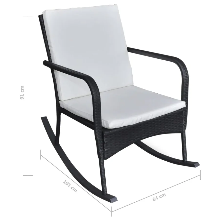 Chaise à bascule d'extérieur Noir Résine tressée - 4