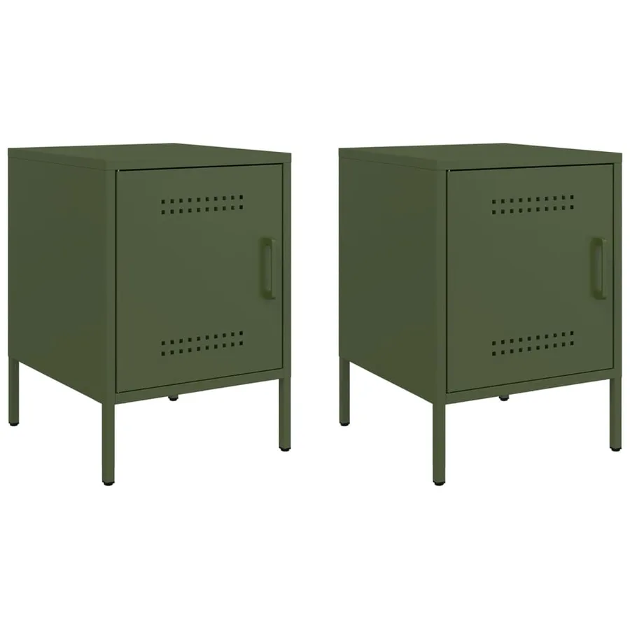 Tables de chevet 2 pcs vert olive 36x39x50,5 cm acier - 2