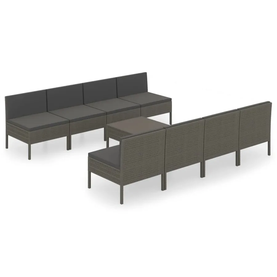 Salon de jardin 9 pcs avec coussins Résine tressée Gris - 2