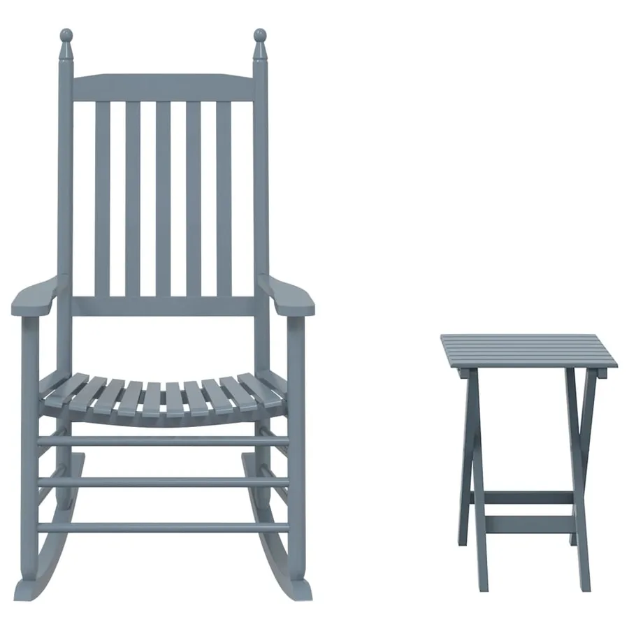 Chaise à bascule avec table pliable gris bois massif peuplier - 2