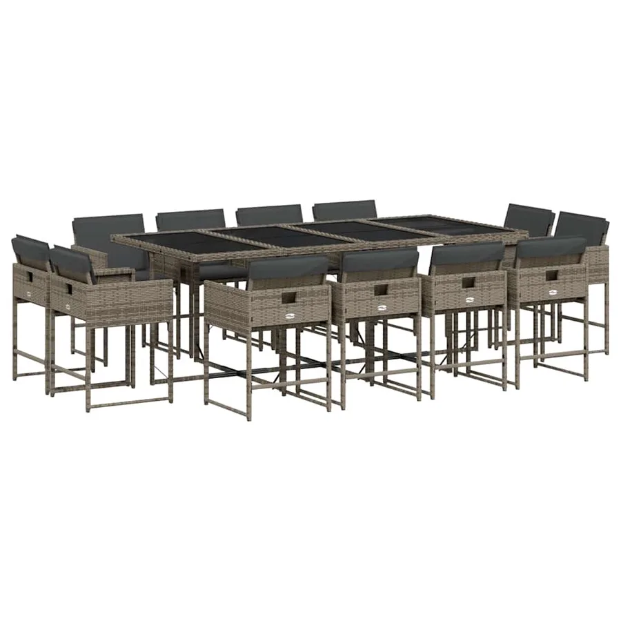 Ensemble à manger de jardin coussins 13 pcs gris résine tressée - 2