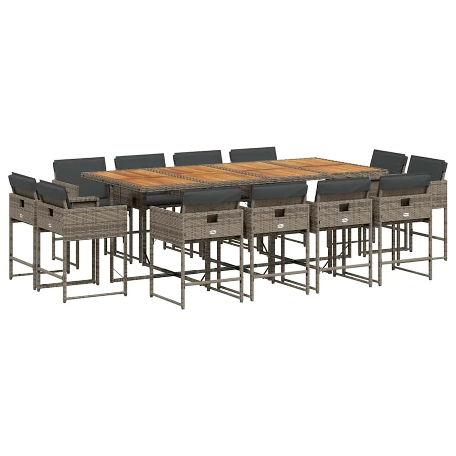 Ensemble à manger de jardin coussins 13 pcs gris résine tressée - 2