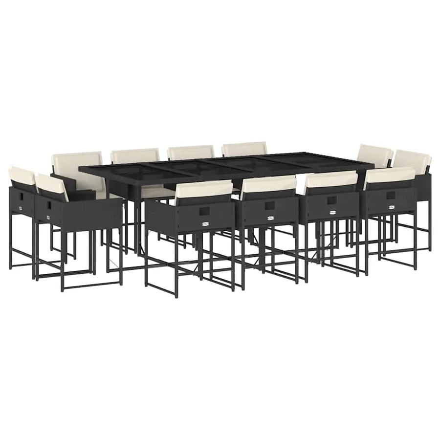 Ensemble à manger de jardin 13 pcs coussins noir résine tressée - 2