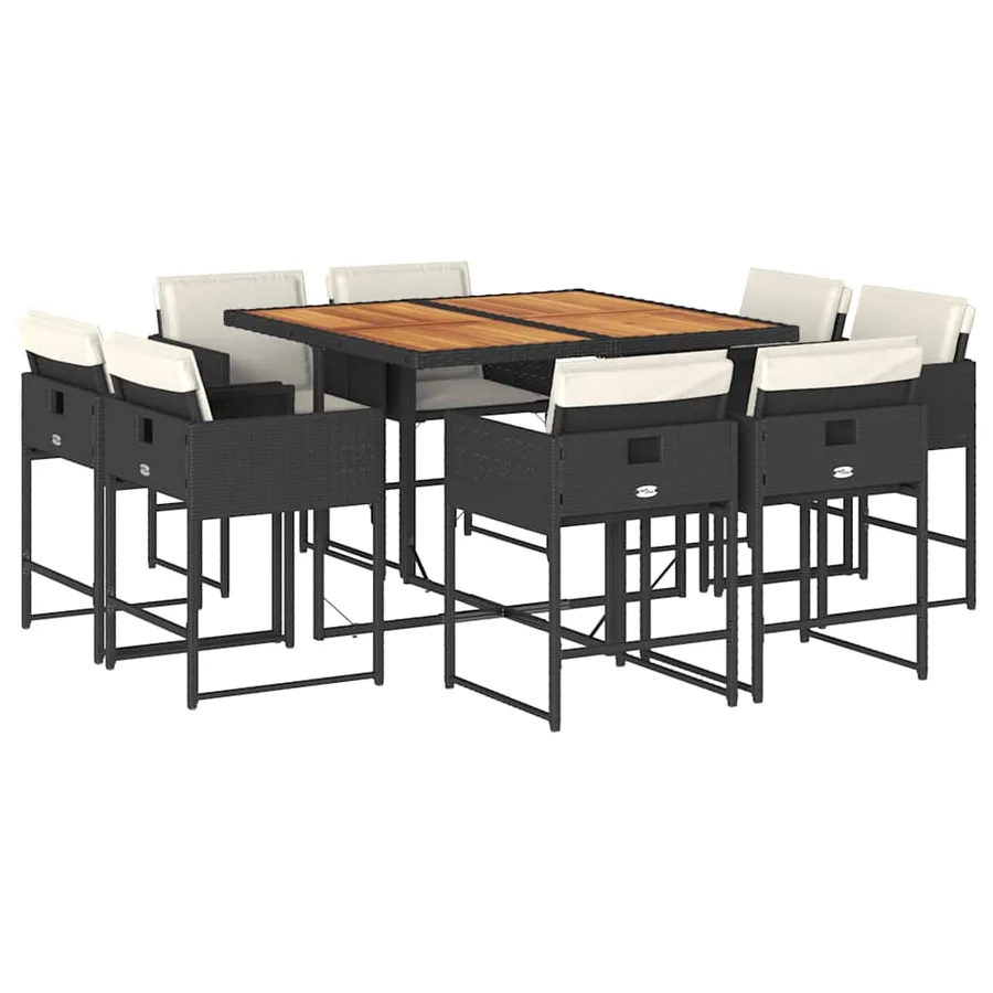 Ensemble à manger de jardin 9pcs coussins noir résine tressée - 2