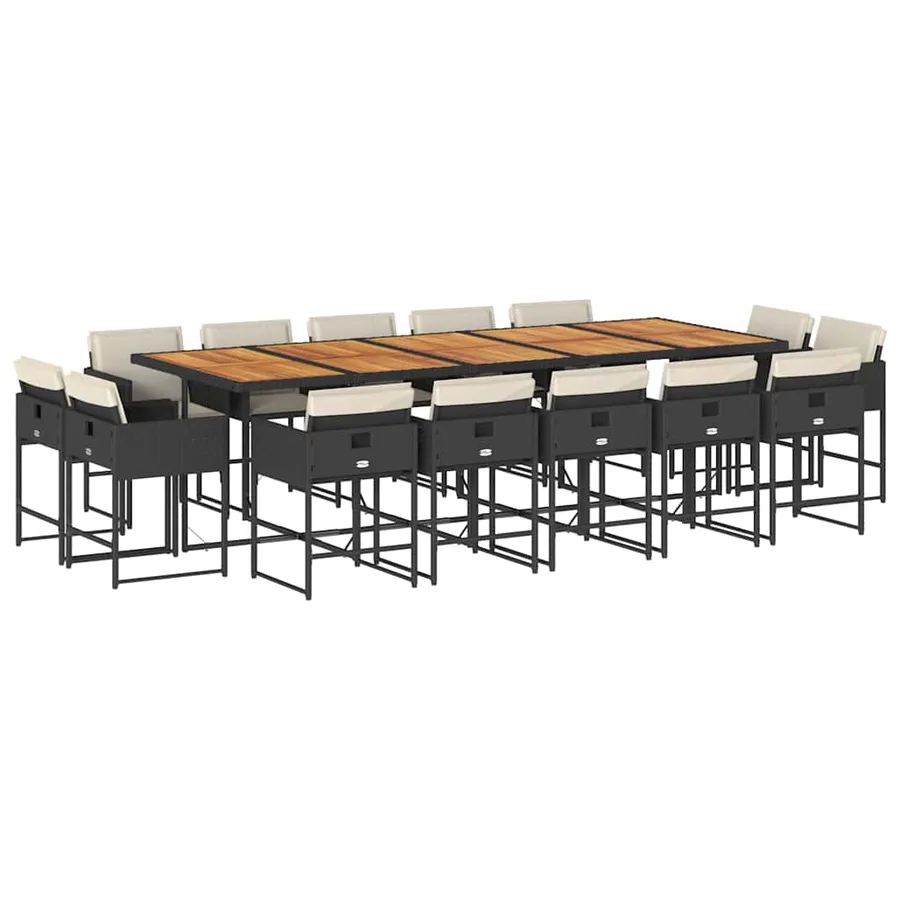 Ensemble à manger de jardin 15 pcs coussins noir résine tressée - 2
