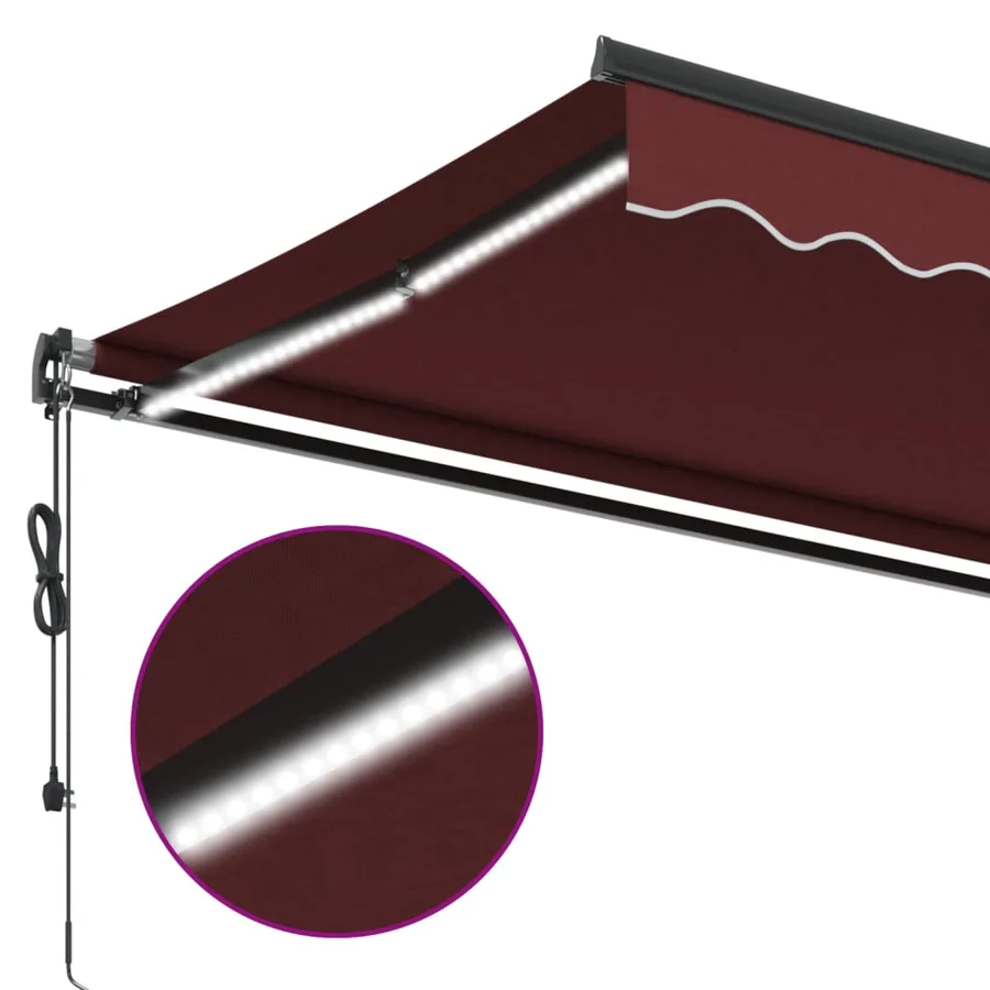 Auvent rétractable automatique avec LED bordeaux 450x350 cm - 8