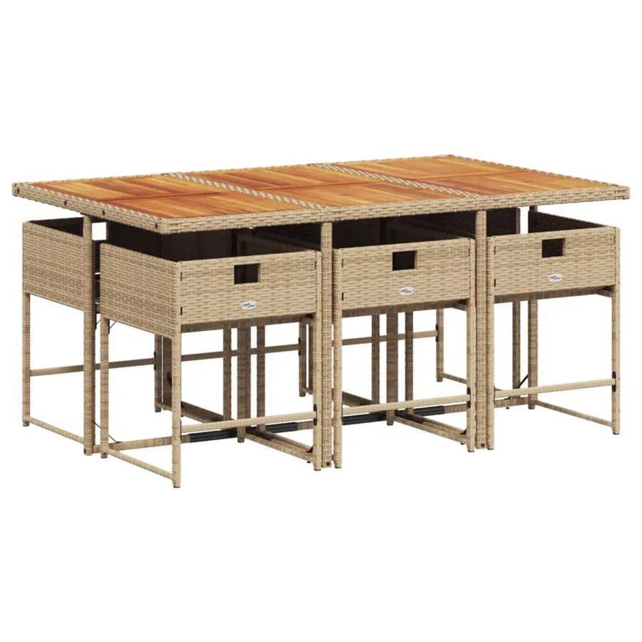Ensemble à manger de jardin et coussins 7 pcs beige poly rotin - 4