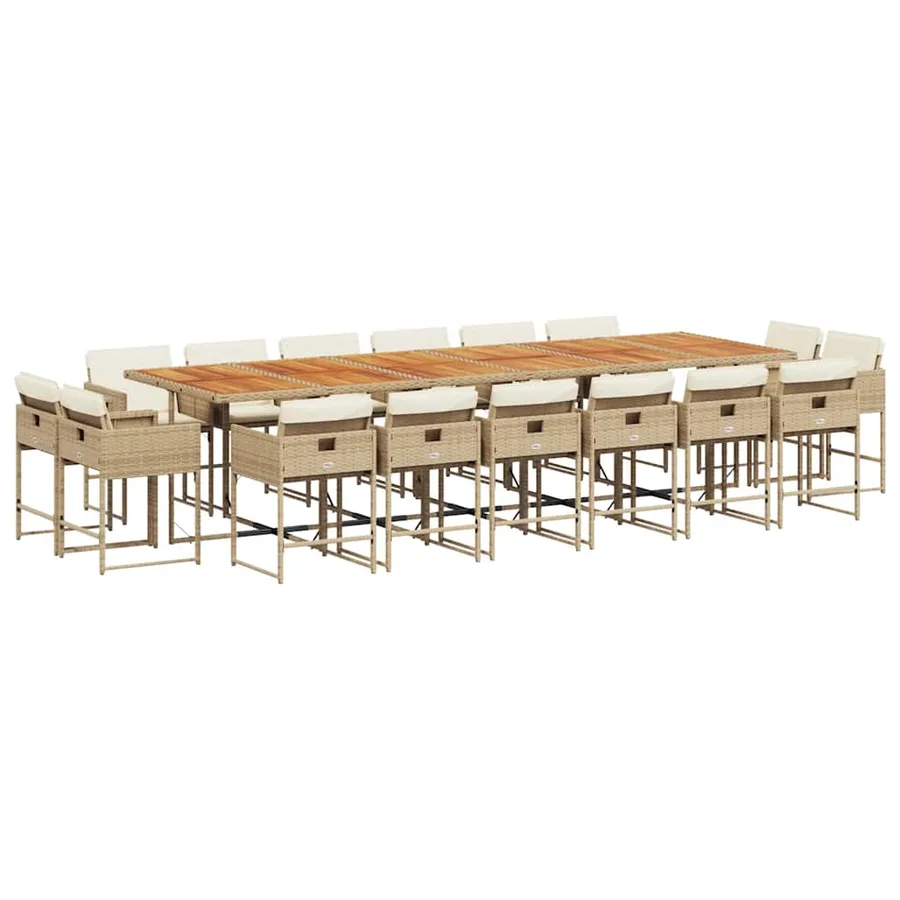 Ensemble à manger de jardin et coussins 17 pcs beige - 2