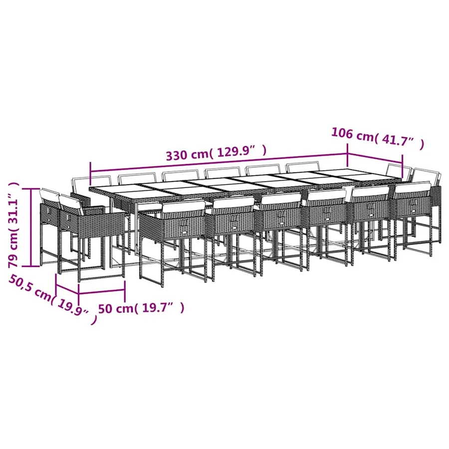 Ensemble à manger de jardin et coussins 17 pcs beige - 8