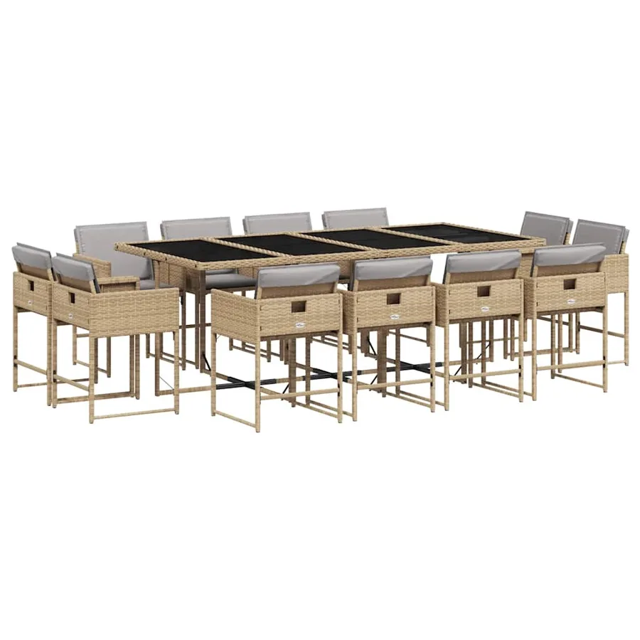 Ensemble à manger de jardin coussins 13 pcs mélange beige rotin - 2