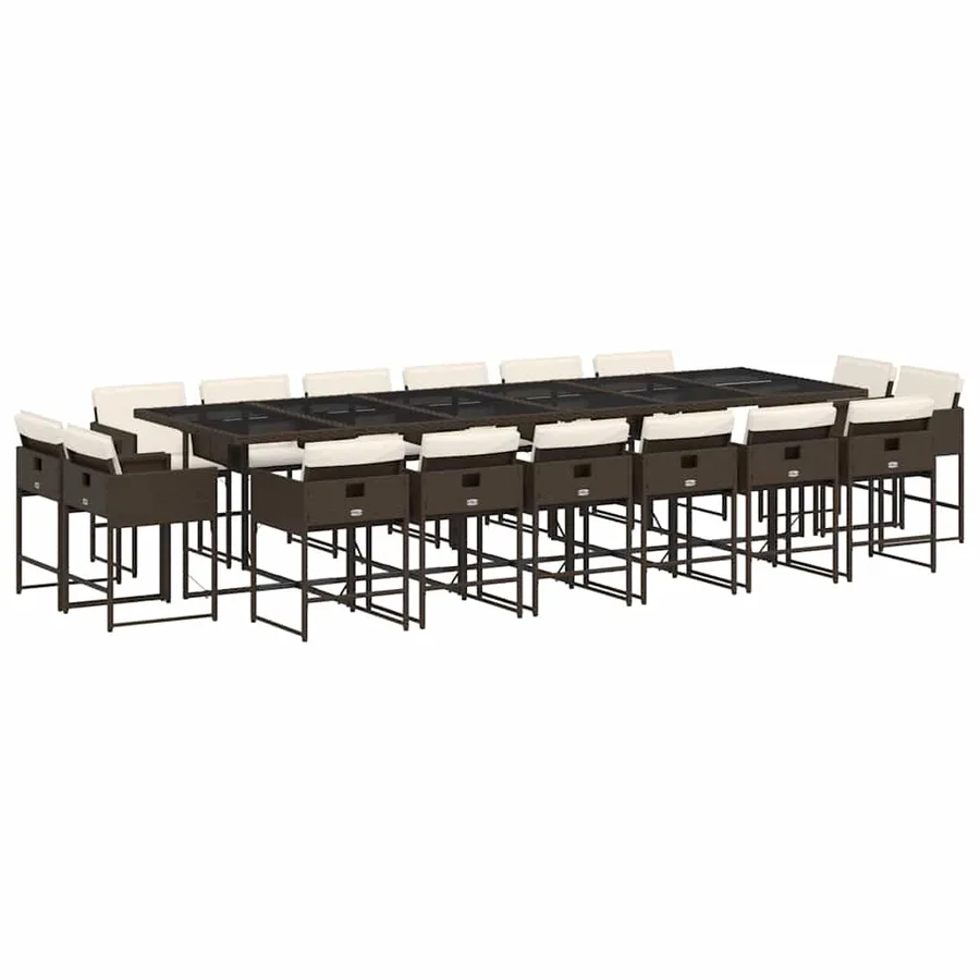 Ensemble à manger de jardin et coussins 17 pcs marron rotin - 2