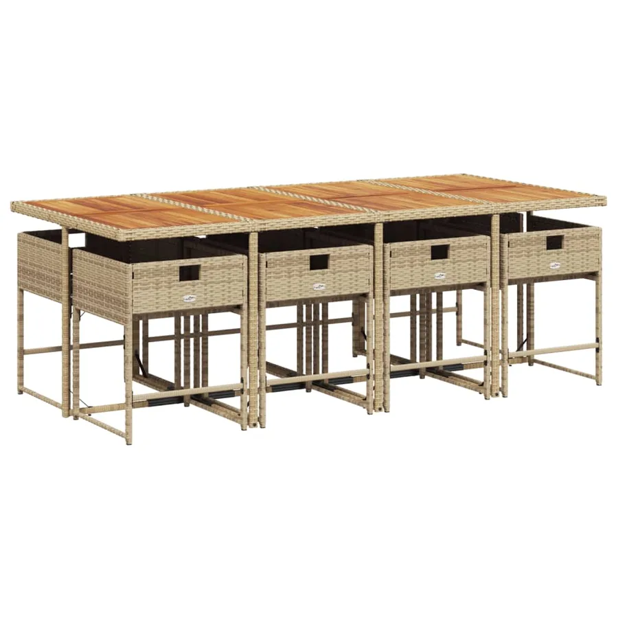 Ensemble à manger de jardin et coussins 9 pcs beige Poly rotin - 5