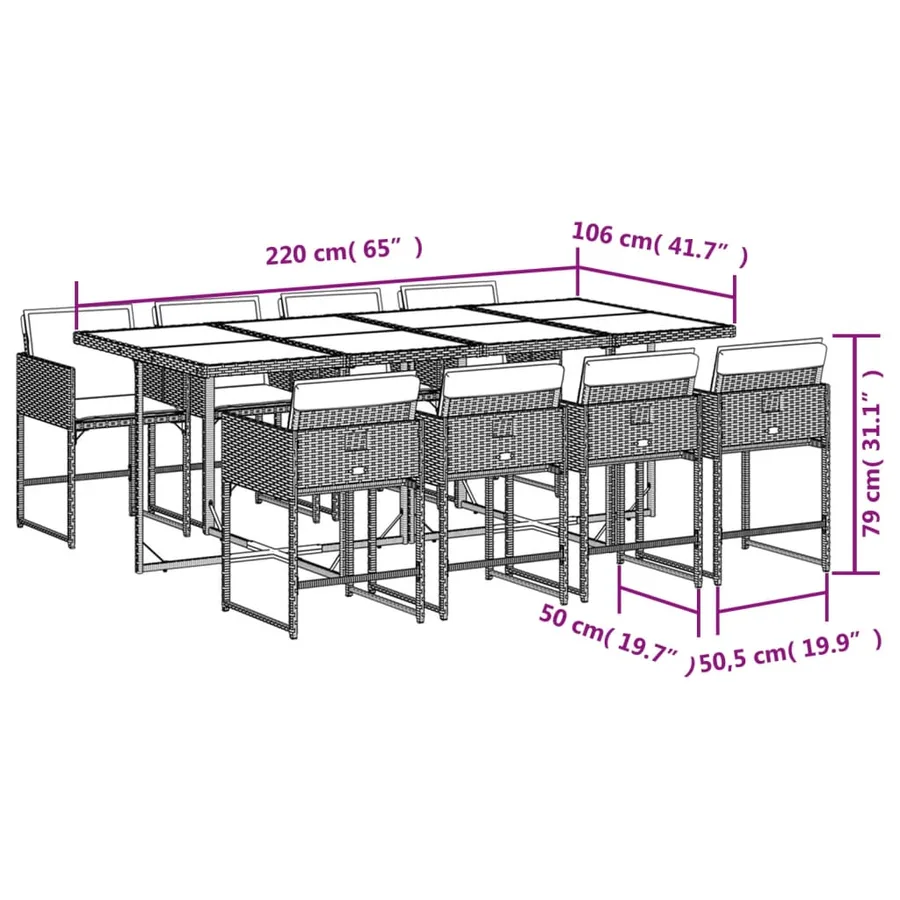 Ensemble à manger de jardin et coussins 9 pcs beige Poly rotin - 9