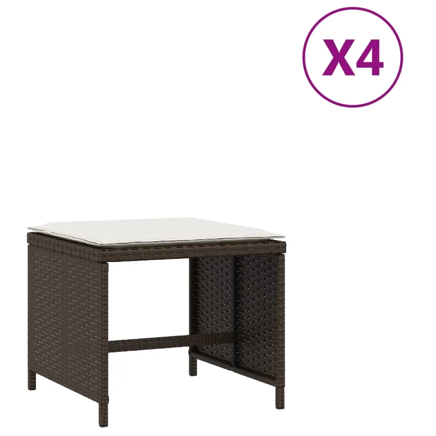 Tabourets de jardin avec coussins 4pcs marron 40x40x35 cm rotin - 2