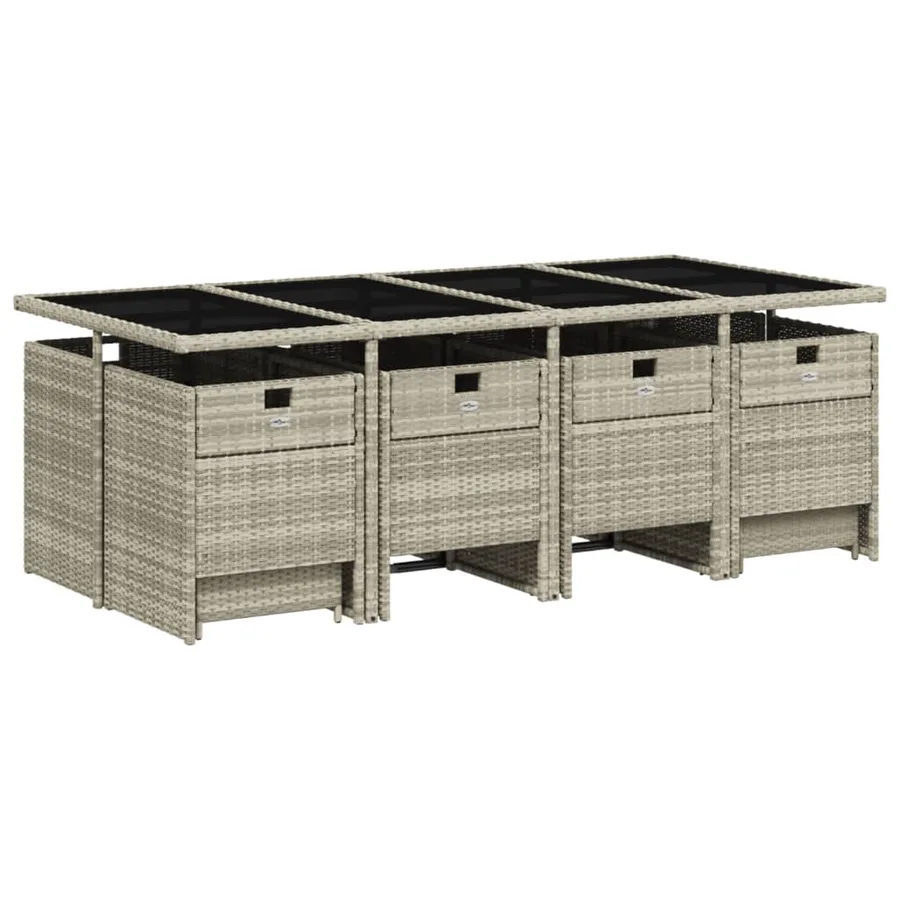 Ensemble à manger de jardin et coussins 13 pcs gris clair rotin - 3
